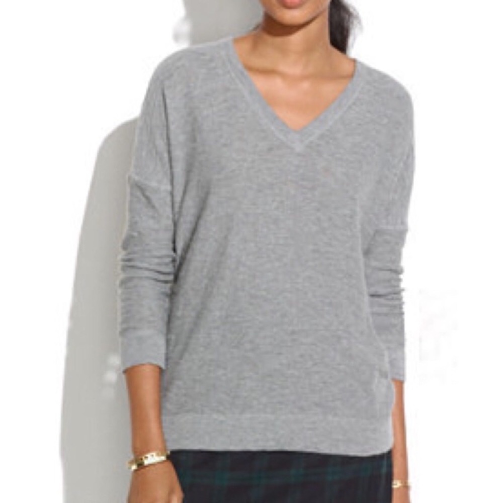 Madewell Gray Wool Blend V-Neck Slub Sweater